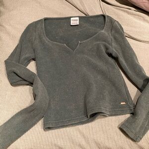 Vs pink green waffle long sleeve tee notch